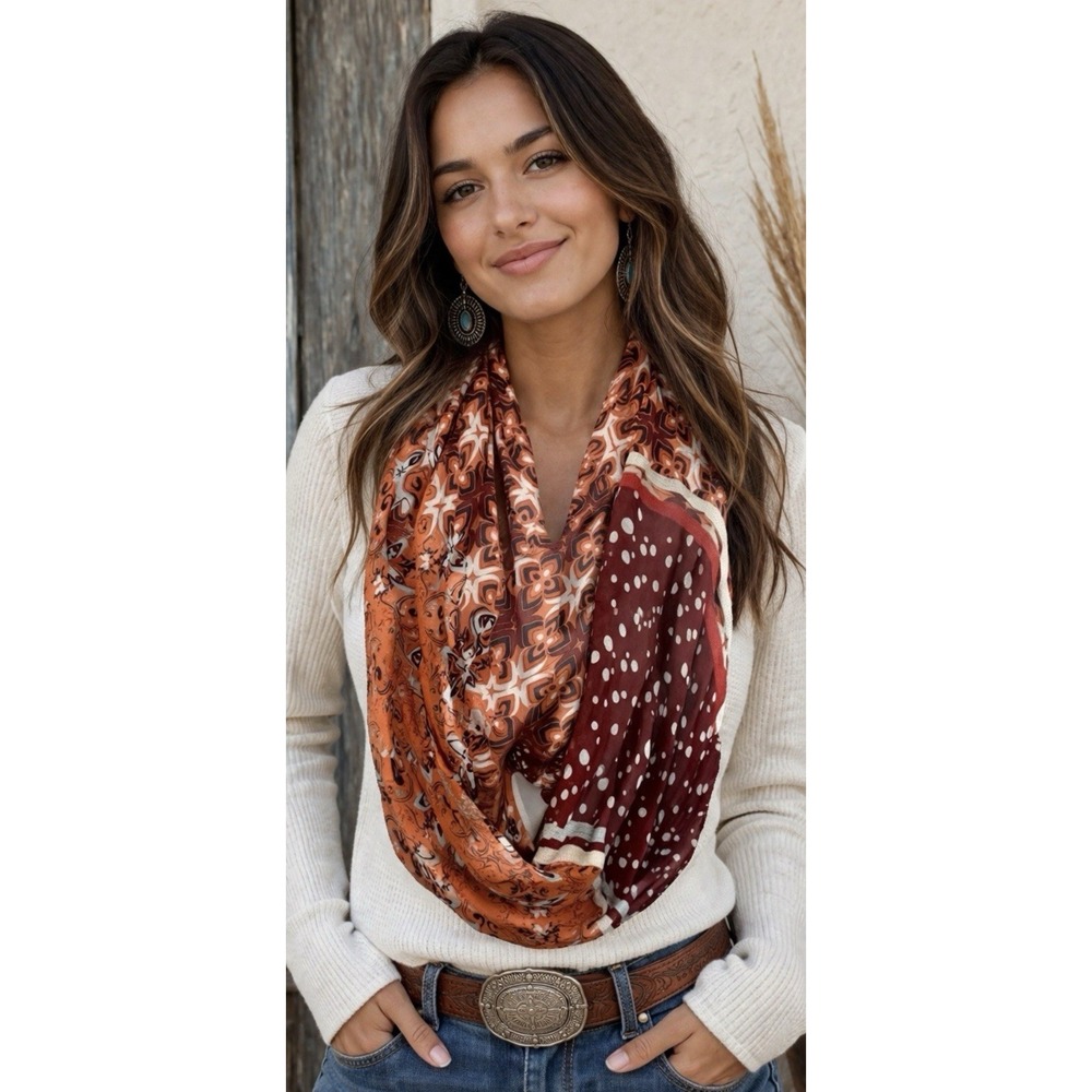 Anthropologie Boho Western Scarf Loop Infinity Moroccan Adair Red Rouge NWT